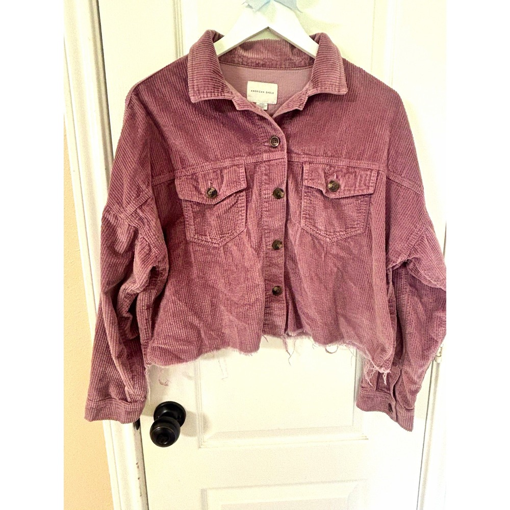 American Eagle Outfitters Mauve Pink Cropped Corduroy Jacket Fray Hem Shacket M